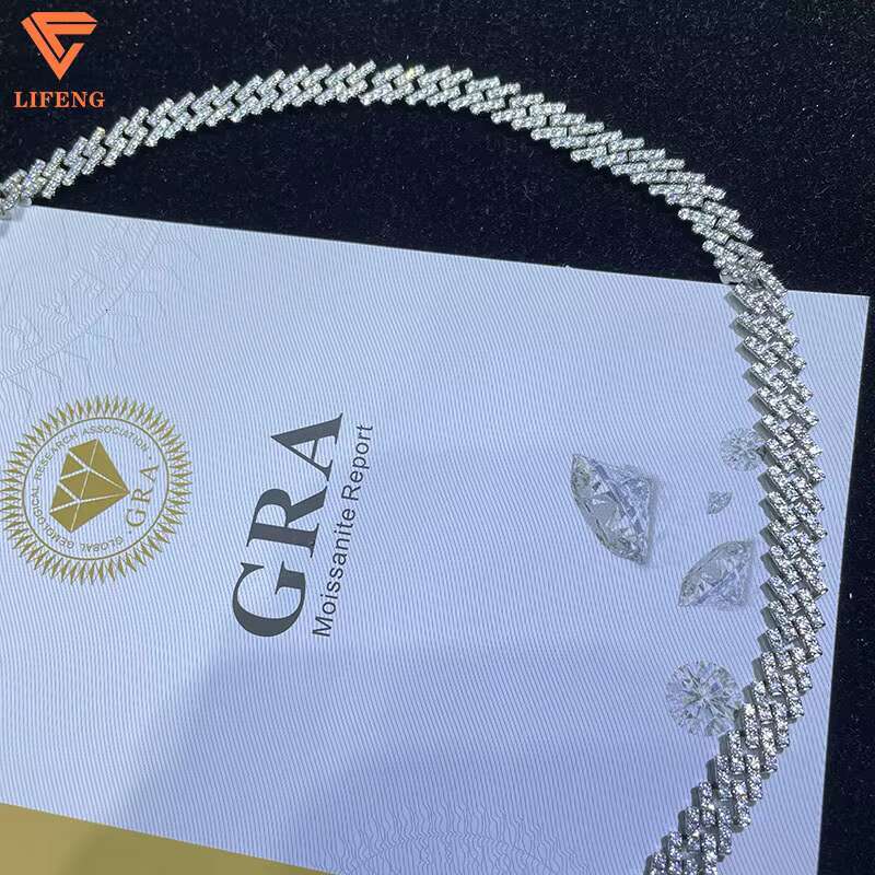 S925 Iced Out Moissanite Grown Diamond Cuban Chain Necklace Custom Gold Plated With Manufacturers for Gift