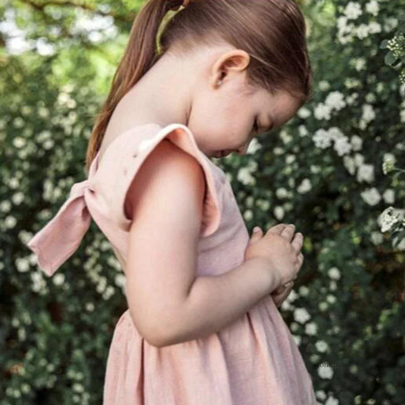 Summer Infant Girls Dress Flying sleeve Cotton Linen born Baby Girls Princess Dress Kids Party Dresses 250326