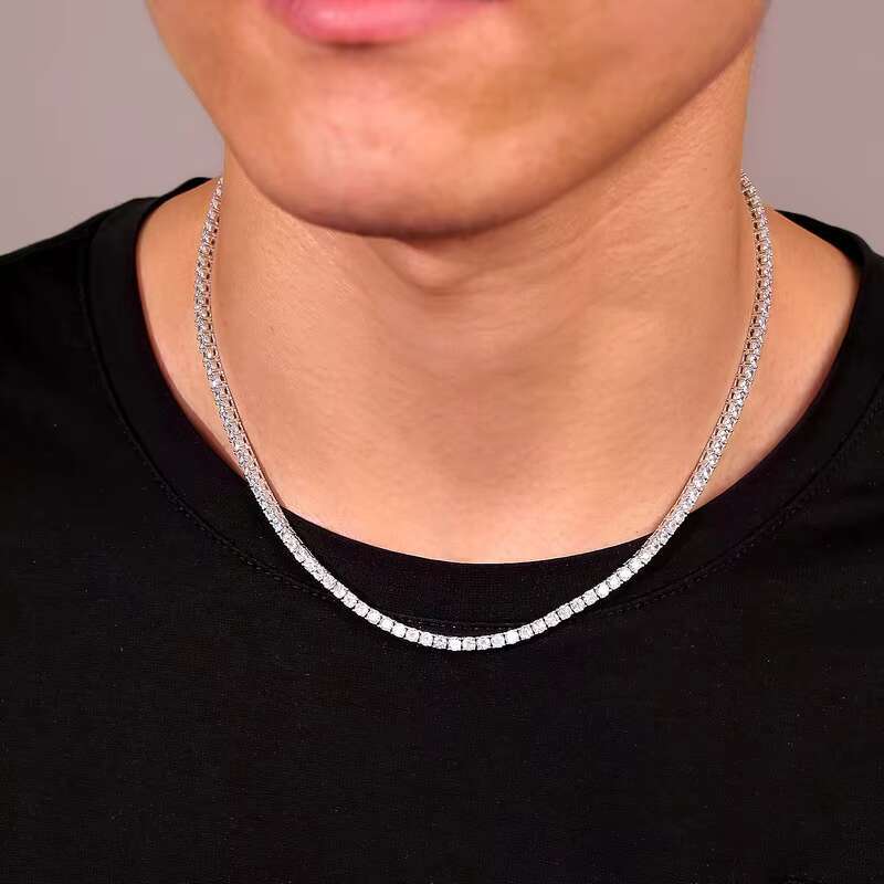 Factory Price Hiphop 3mm Full Size Moissanite Tennis Bracelet Necklace Pass Diamond Tester Tennis Chain 925 Sterling Silver
