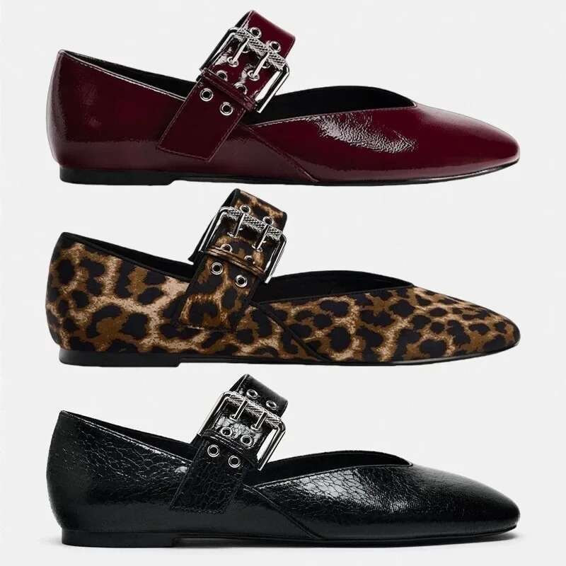 2025 summer new flat shoes leopard print comfortable soft round toe designer fashionable flat shoes ballet shoes