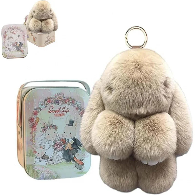 Bunnylulu Cute Cartoon Bunny Plush Keychain with Gift Box Tin Case Soft Animal Key Ring for Kids Girls Valentines Day Gift 250325