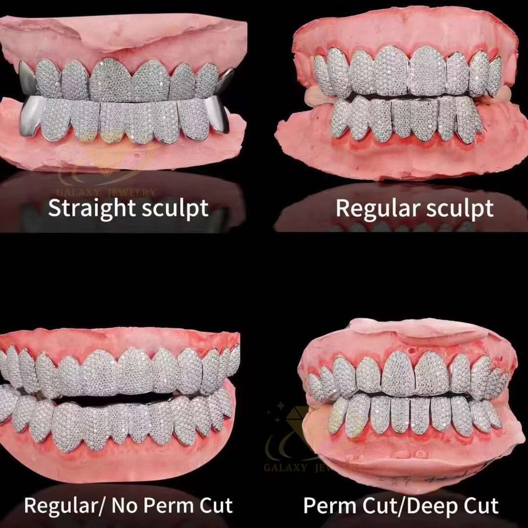 Perm Cut Moissanite Grillz Diamond Honeycomb Setting 925 Silver Custom Teeth Hiphop Iced Out VVS Moissanite Grillz Per Tooth