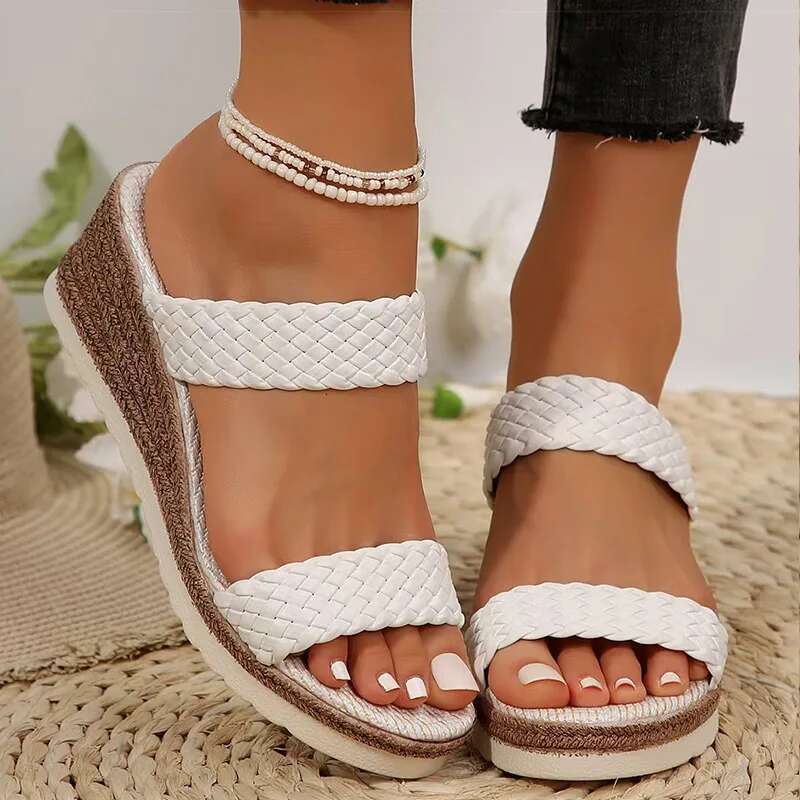 2025 Summer New Women's Bohemian Designer Fashion High Heel Sandals, Slope Heel Women's Slippers