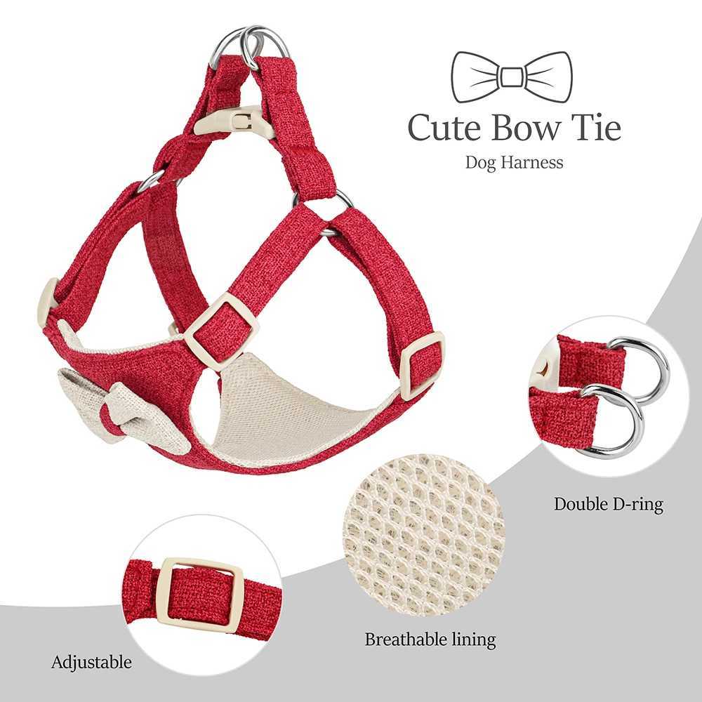 Nylon dog collar seat belt cute bow small dog collar adjustable pet collar vest with lead suitable for small and medium-sized dogs X250326