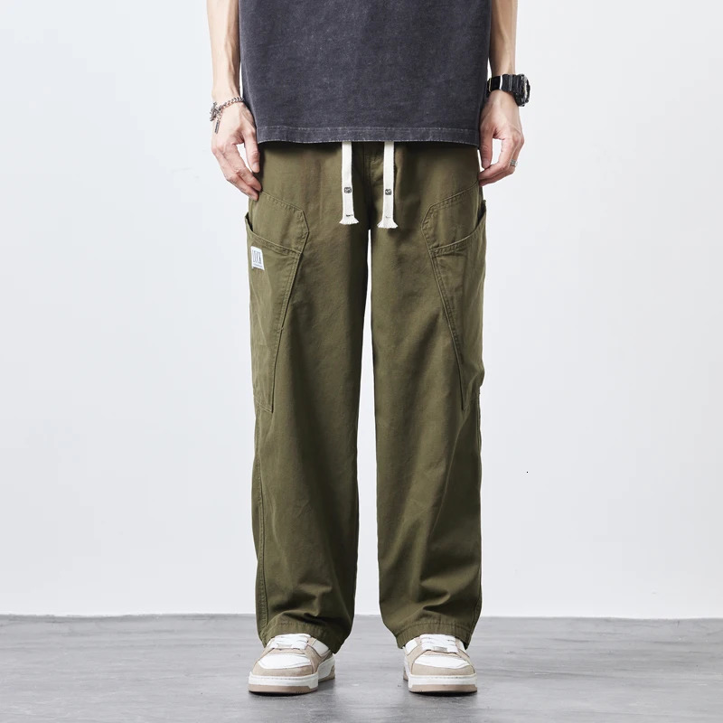 Mens cargo pants drag with multi pocket casual bag street wear sports pants mens outdoor hiking diagonal track jogger 250321