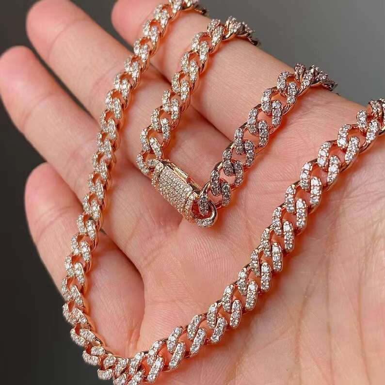 6MM Men Hip Hop Style 925 Sterling Silver Moissanite Style Cuban Link Chain Fully Iced Out Luxury Chain Round Diamond 20Inch