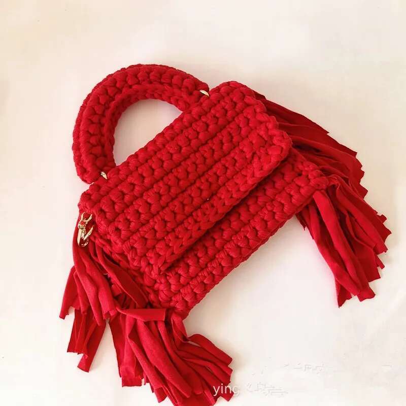 Ladies Handbag Purses Handmade Crochet Woven Tassel Single Shoulder Crossbody Small Square Women's Bag Purse Tote Bags