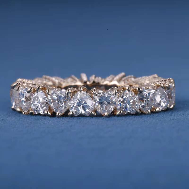 S925 Silver 10K 14K 18K Solid Gold Eternity Ring 4*4mm D VVS Heart Cut Moissanite Lab Grown Diamond Wedding Band Ring for Women