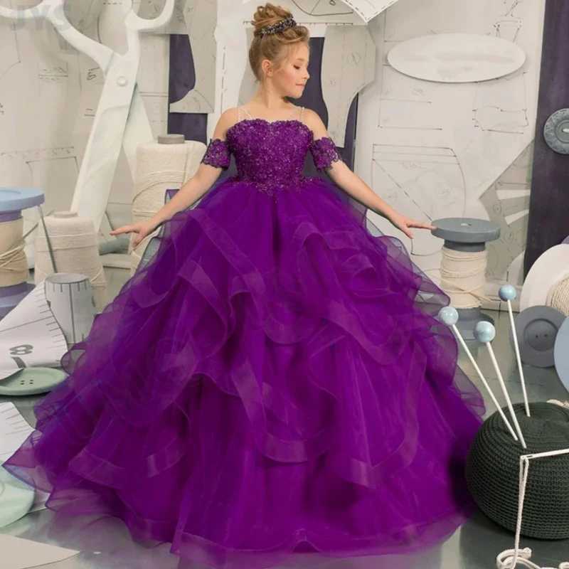 Customized floral girl dress ball dress sheer shoulder birthday wedding Par dress sweet 16 first piece of Communion dress W250326