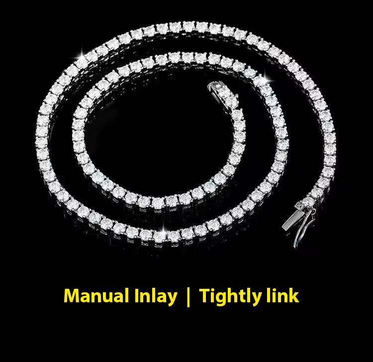Moissanite Diamond Chain Gold Plated Silver 925 Necklace Chain 2mm 3mm 4mm Round Cut High Quality Moissanite Necklace