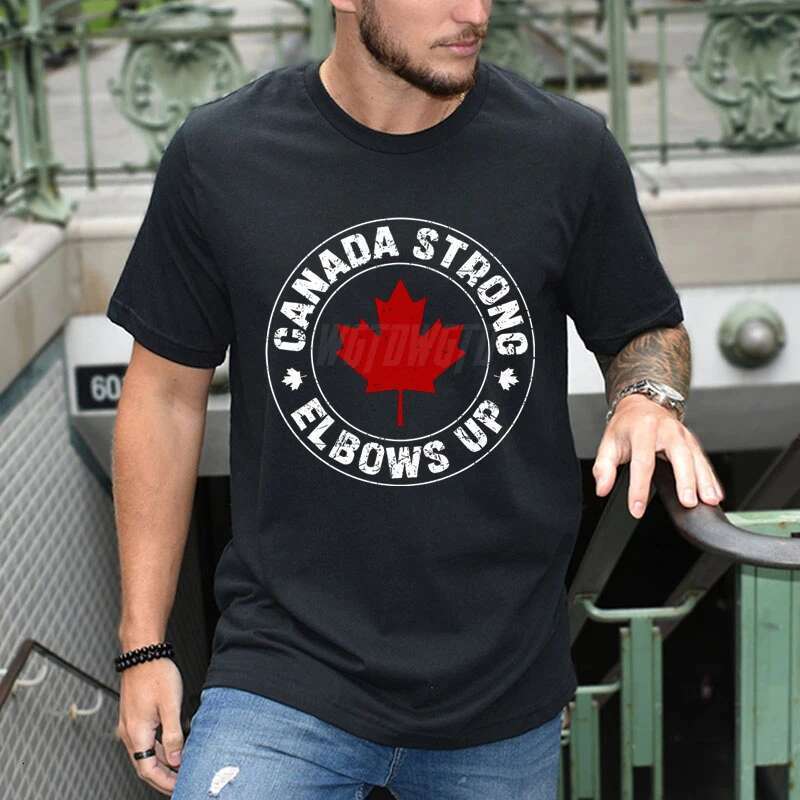 Summer New Fashionable Men s T shirt with Elbow Up Canadian Printed Top Casual Loose Street Fitness High Quality