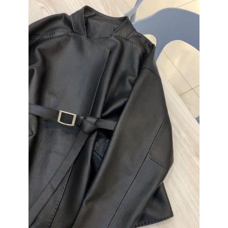 Temperament socialite women's short 2025 autumn trend motorcycle leather small tie up jacket