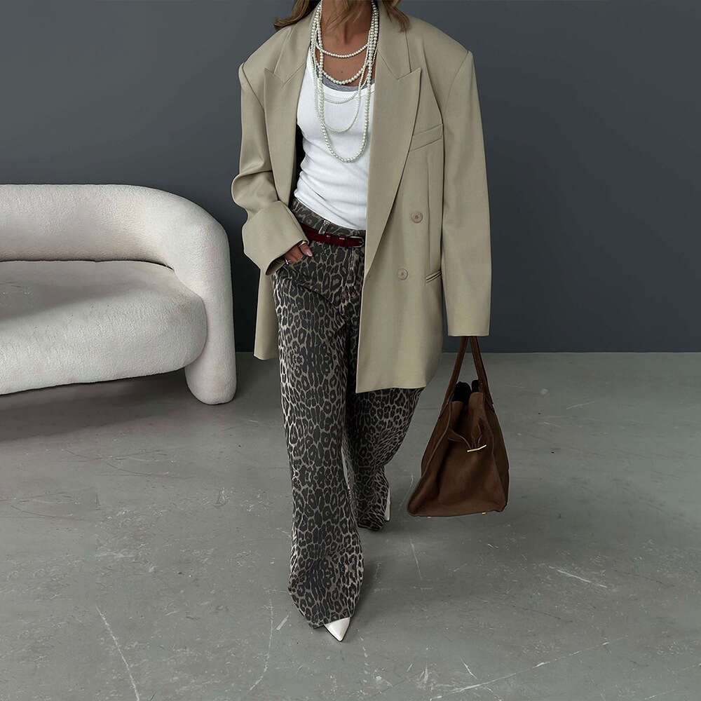 Leopard For Spring And Summer 2025, Y2k Loose Casual Floor Length Leopard Print Wide Leg Pants