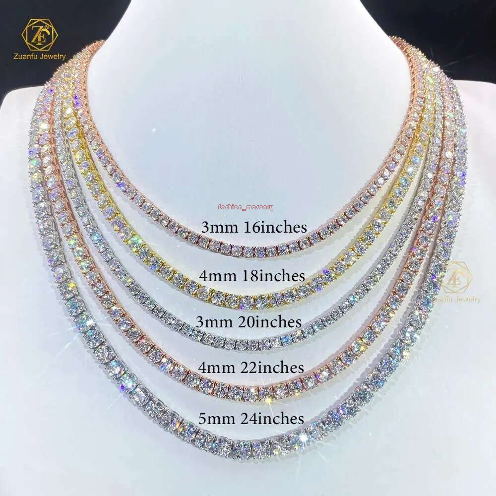 moissanite chain jewelry designer necklace 3MM 4MM 5MM Sterg Sier VVS Dia Moissanite Tennis Chain with Wholesale Hip Hop Fine Jewelry Necklace