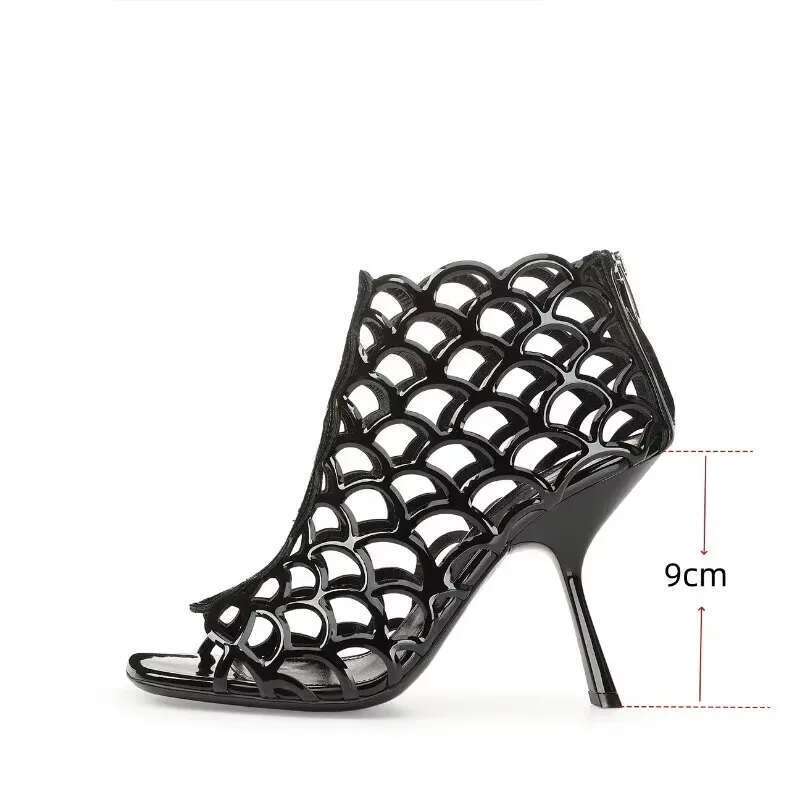 High Heel Women S Spring And Summer New Fashion Stiletto High Heels Large Sizes Water Dia Rear Zipper Hollow Out Cool Boots