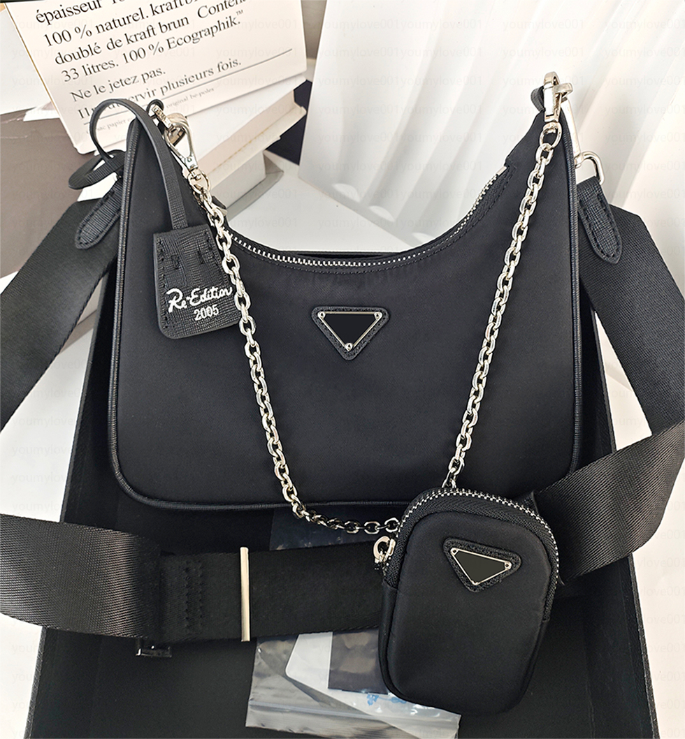 Women's Designer Luxury Nylon Underarm Crescent Bag - Stylish Hobo & Shoulder Style with Detachable Chain