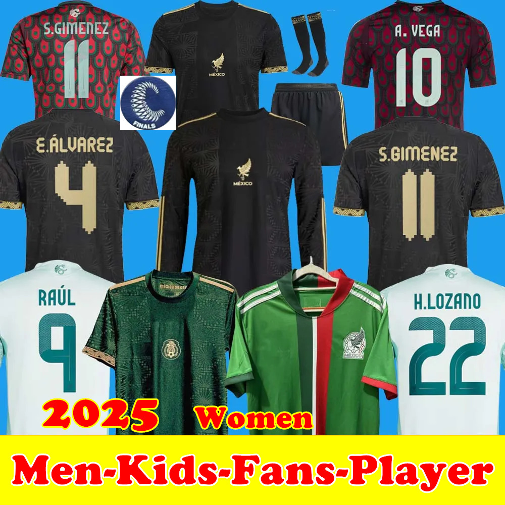 2025 Mexico Gold Cup jersey CHICHARITO Soccer Jerseys Mexican Camisetas Copa America Maillot Mexique GIMENEZ H.LOZANO A.VEGA RAUL Long Sleeve Black Women Men Kid Kits