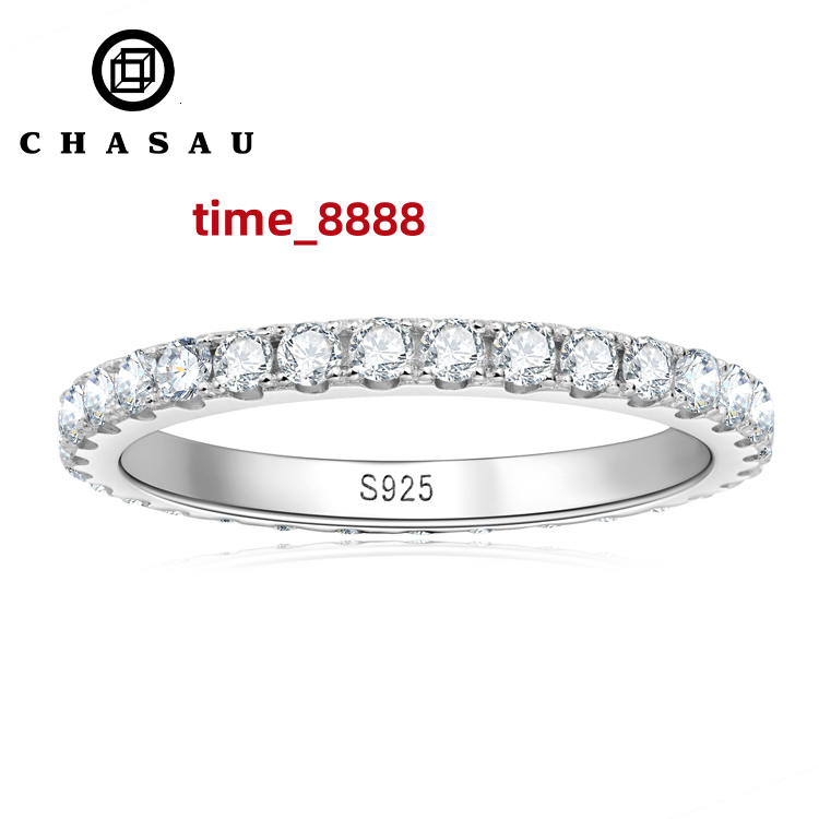 Full Eternity Bands 2mm Moissanite with Certificate 925 Sterling Silver Rings All-Around Wedding Jewelry Gifts for Women