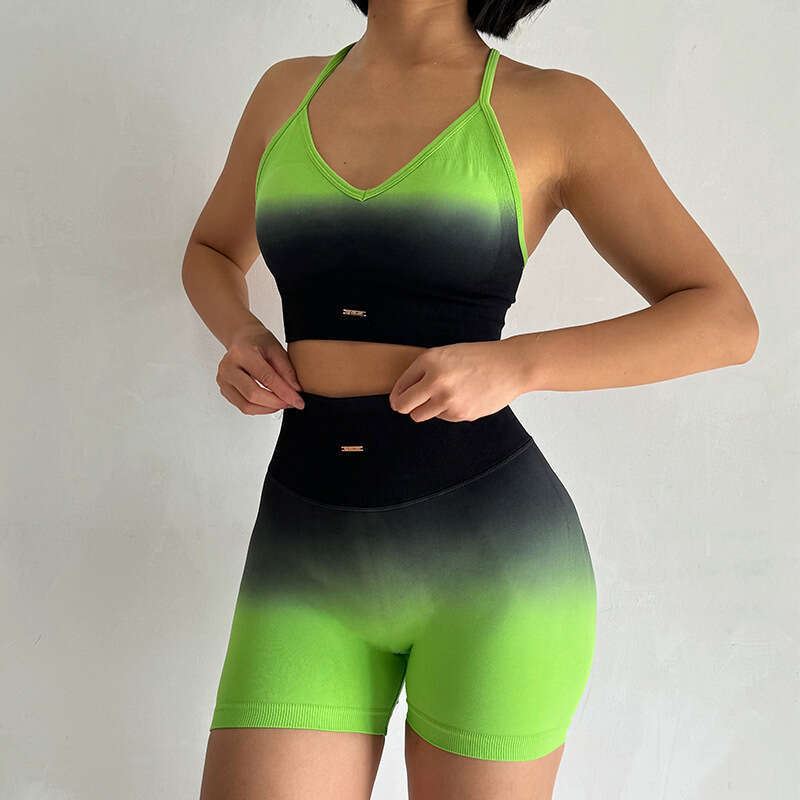 Women Yoga Pants Internet Celebrity Yoga Women S Gradient Set Running Shockproof Sports Bra Hip Lifting Shorts Fitness Set