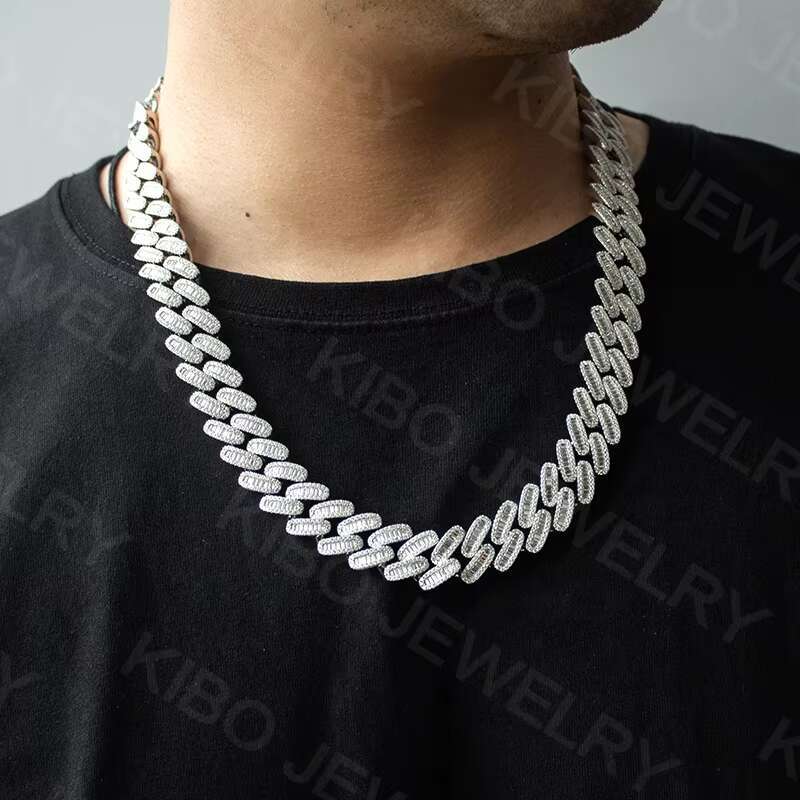 Custom Iced Out Hip Hop 18mm 925 Sterling Silver VVS Moissanite Name Pendant Wiht Cuban Link Chain Set