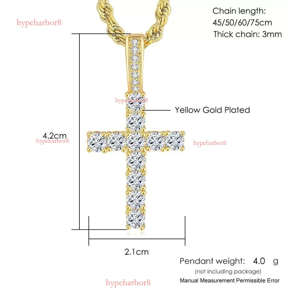 Religious Cross Pendant Necklace For Women Stainless Steel Plaged Gold Mens Tennis Chain Hip Hop Chains Necklaces Inlaid 4Mm CZ Stone Dia Jewelry