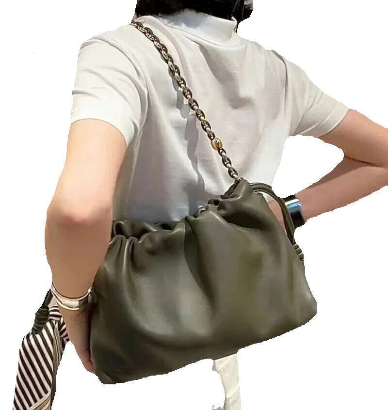 New Women's Cloud Drawstring Hobos Crossbody Real Leather One Shoulder Casual Bucket Bag