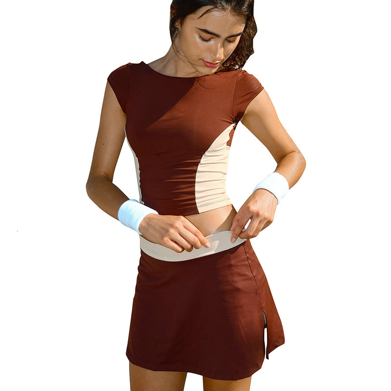 2025S Fashion Designer Y ST Women S Spring Summer Color Contrasting One Piece Collar With Headless Back Elastic Waist A Line Skirt And Pants Set