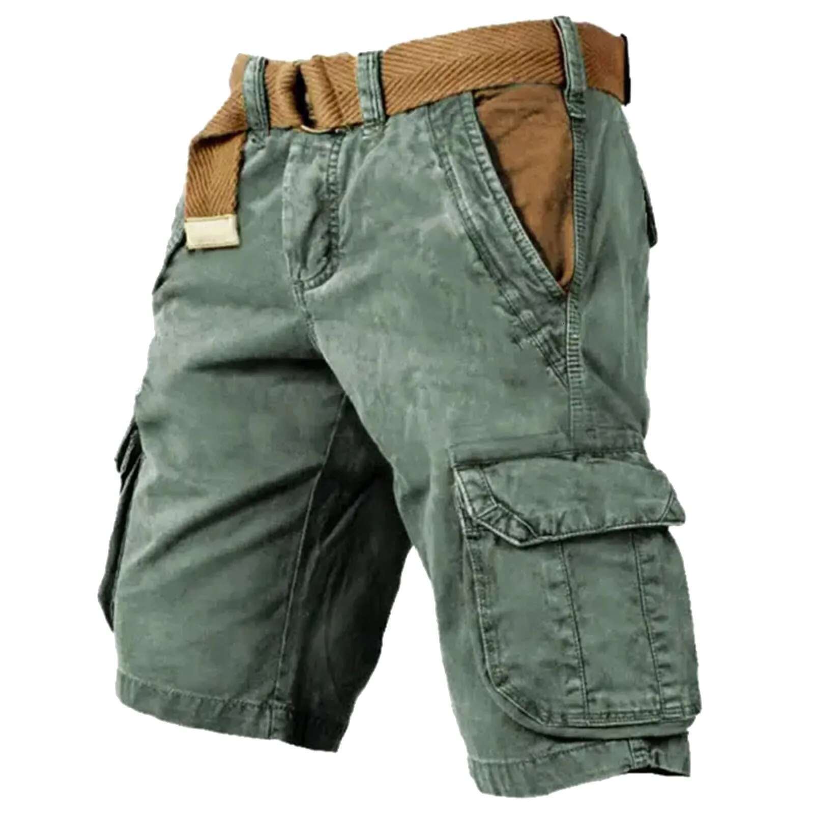 Vintage Cargo Men Casual Loose Patch Pockets Straight Pant for Mens Streetwear Fashion Graphic Print Shorts Summer