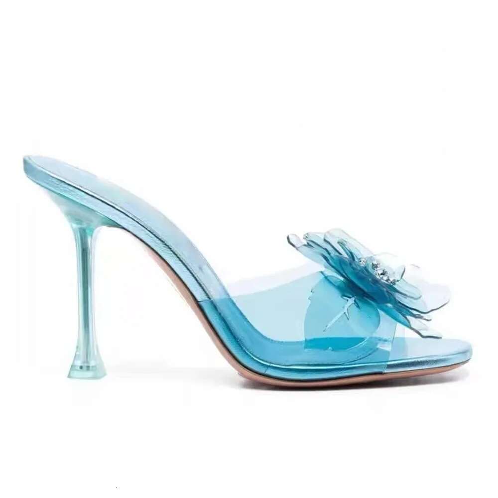 Clear Film Crystal PVC High Heel Slipper Peep Toe Blue Pink Transparent wer Cup Heels Shoes Woman Sgbacks Sandals