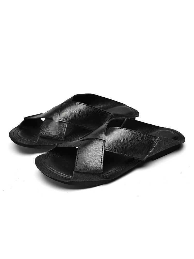 Summer mens black brown sandals handmade outdoor slippers mens N-Slip flip slippers comfortable casual shoes MocassinXJ250326