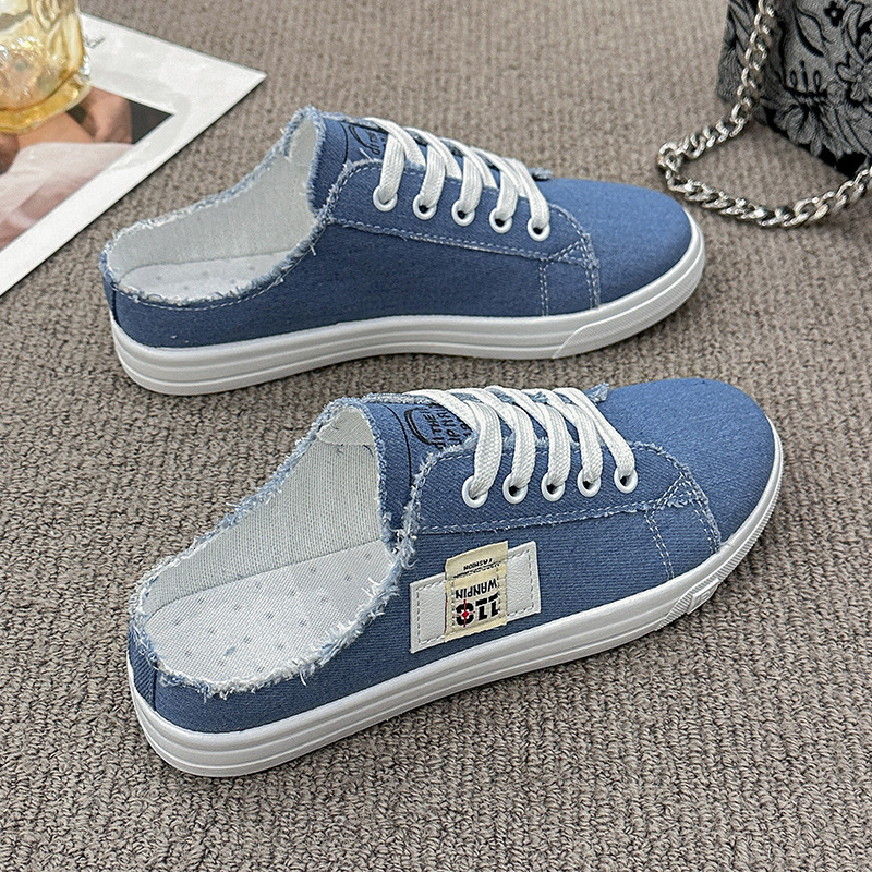 Designer Shoes Women's Semi Drag Breathable Canvas 2025 New Summer White Blue Korean Version Fashionable Casual Sports Shoes Women's Flat Sh