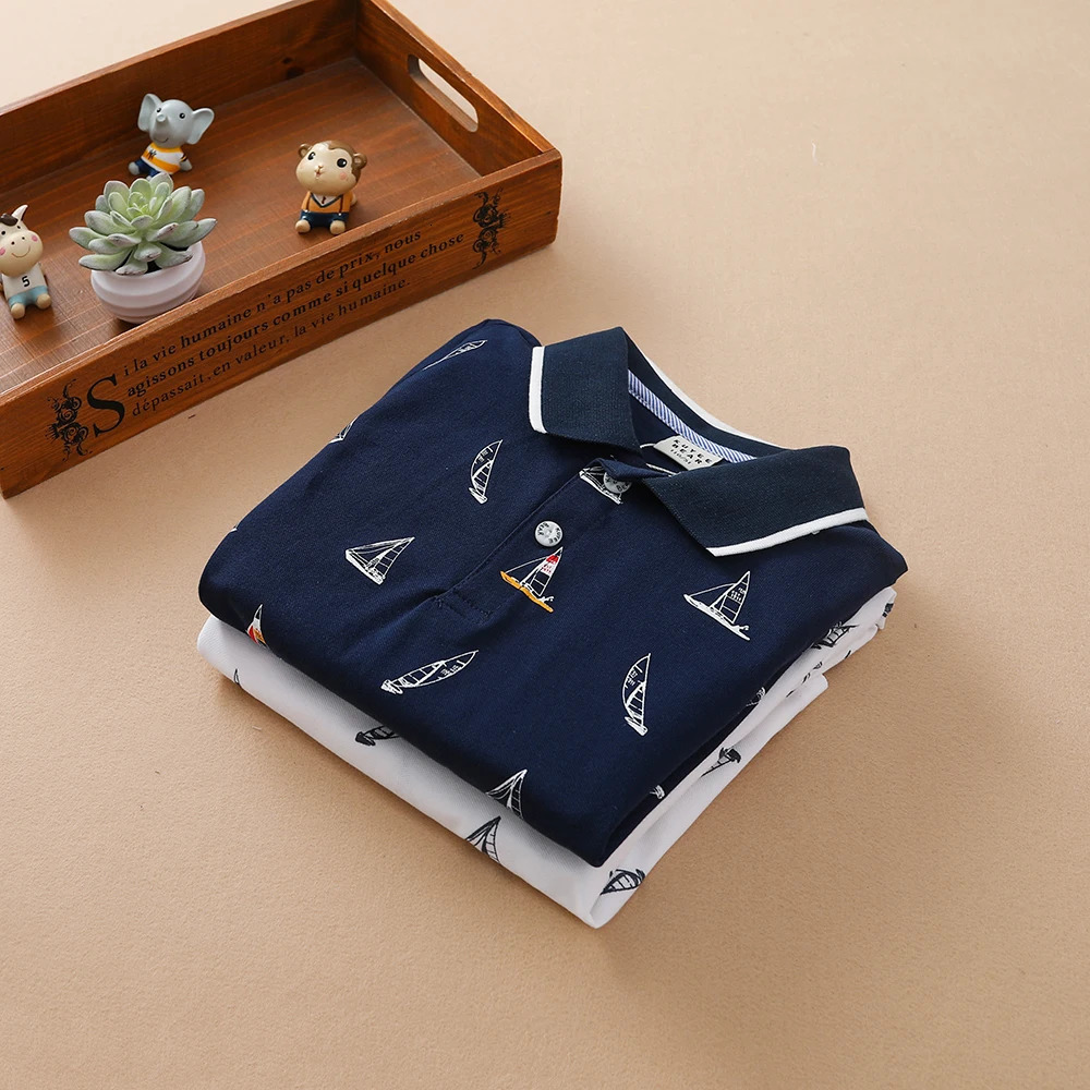 Baby Boys Polo Shirts Summer Short Sleeved Print Top Shirt School Clothing 4T-12T Kids Cotton Tshirts 250326