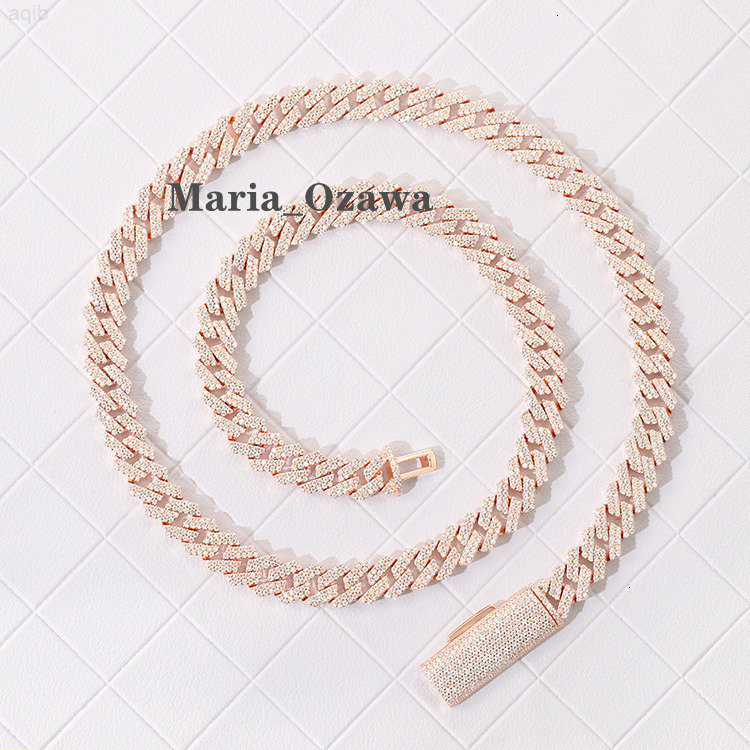 Pink Cuban Chain Pure Silver Plated 18k Gold 8mm Wide Handmade Insert 2 Rows Vvs Moissanite Cuban Link Chain