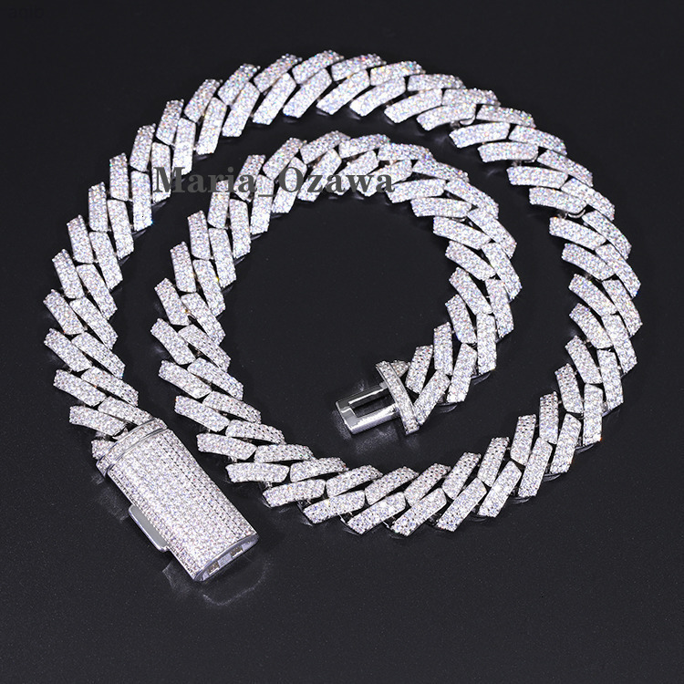 Customized 15mm 2rows Cuban Link Chain S925 Silver with Iced Out Moissanite Chain Hip Hop Mens Necklace Jewelry