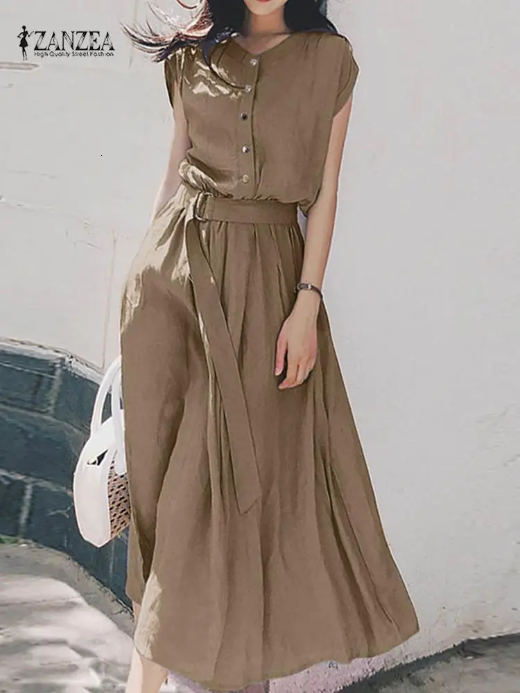 2025 ZANZEA Women Fashion Short Sleeve Dress Summer Elegant Party Vestidos Casual Mid-calf Sundress Femme Vintage OL Robe Kaftan 250325