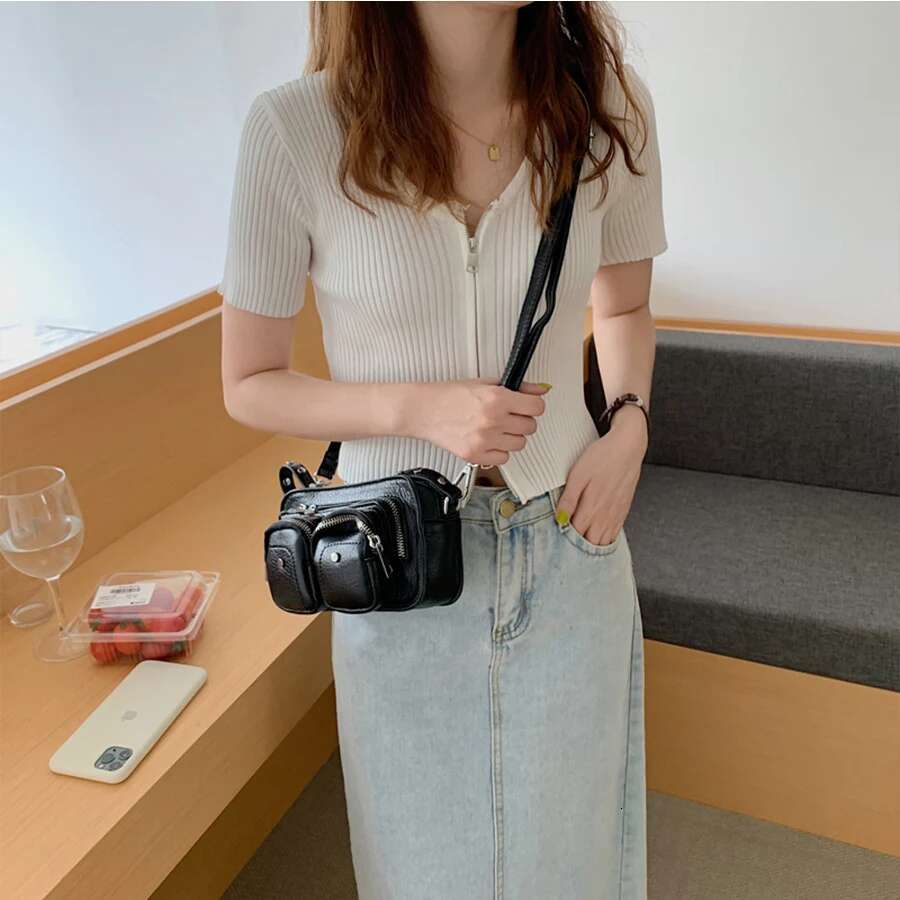 Brand Design Multi-Pocket Women's Leather Shoulder Bags Personality Messenger Handbags Female Chain Lipstick Phone Bag Tide