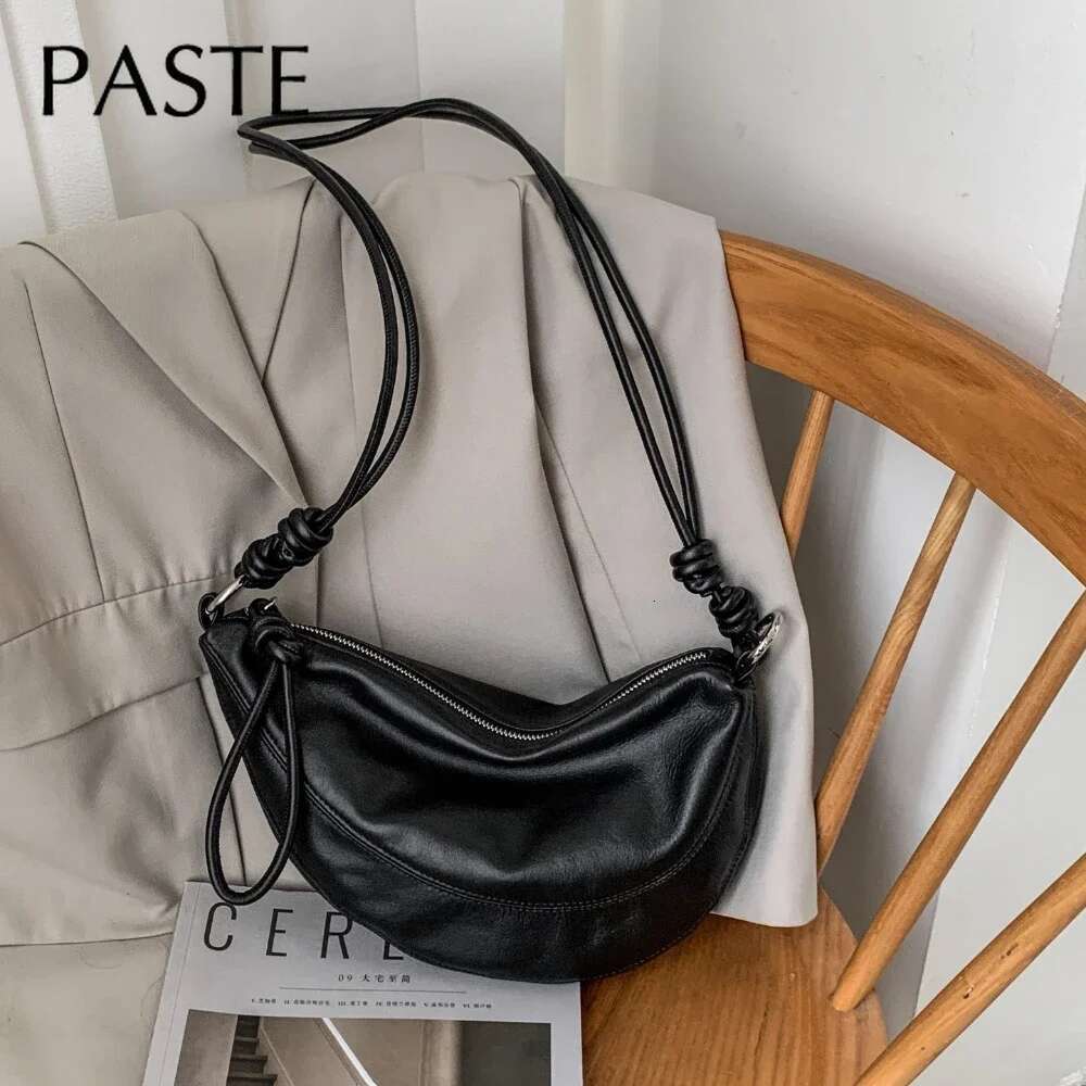 Women's Bags Niche Style Half-Moon Shape Flap Saddle Small First Layer Cow Leather Women Shoulder High-End Daily-Use Crossbody Bag