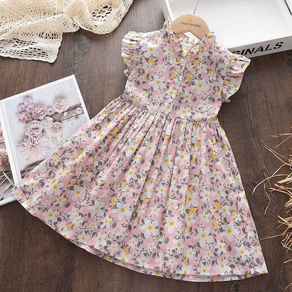 Menoea 2023 Summer Baby Girl Flower Dress Fashion Sled Flying Sleeve Flower Dress 2-6 Year Old Childrens Casual Clothing Set W250326