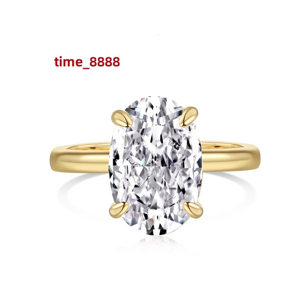 High Quality Wholesale 8x12mm Iced Cut 5A Zircon Jewelry Women 925 Silver Inlay Oval Cut Diamond Engagement Wedding Ring