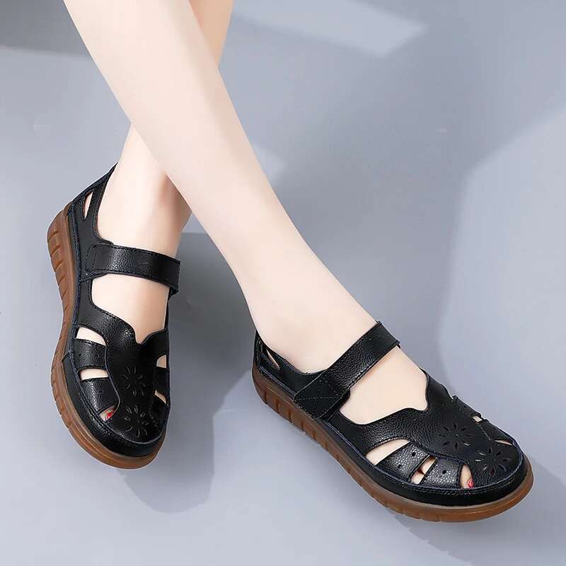 2025 Summer New Women's Breathable Leather Sandals, Women's Comfortable Designer Fashion Flat Shoes, Walking Slippers, Open toed Beach Women