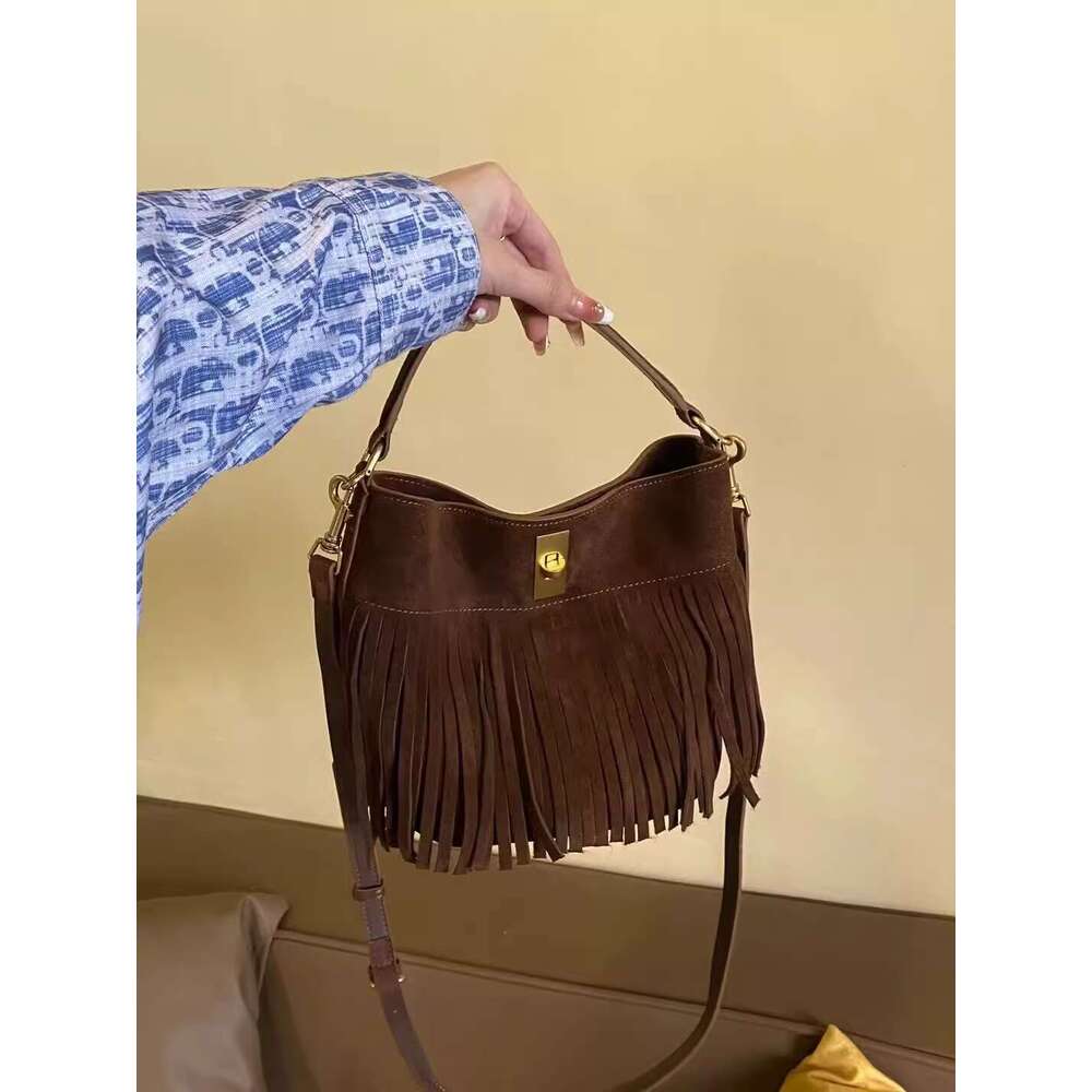 Women's Bags Women's Bags Suede Bucket For Women New Autumn And Winter Lazy Style Suede Tassel Bag, Hand-Held Crossbody Bag