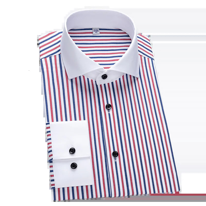 2024 mens long sleeved slim fit striped Windsor collar contrasting color business casual single line shirt 250326