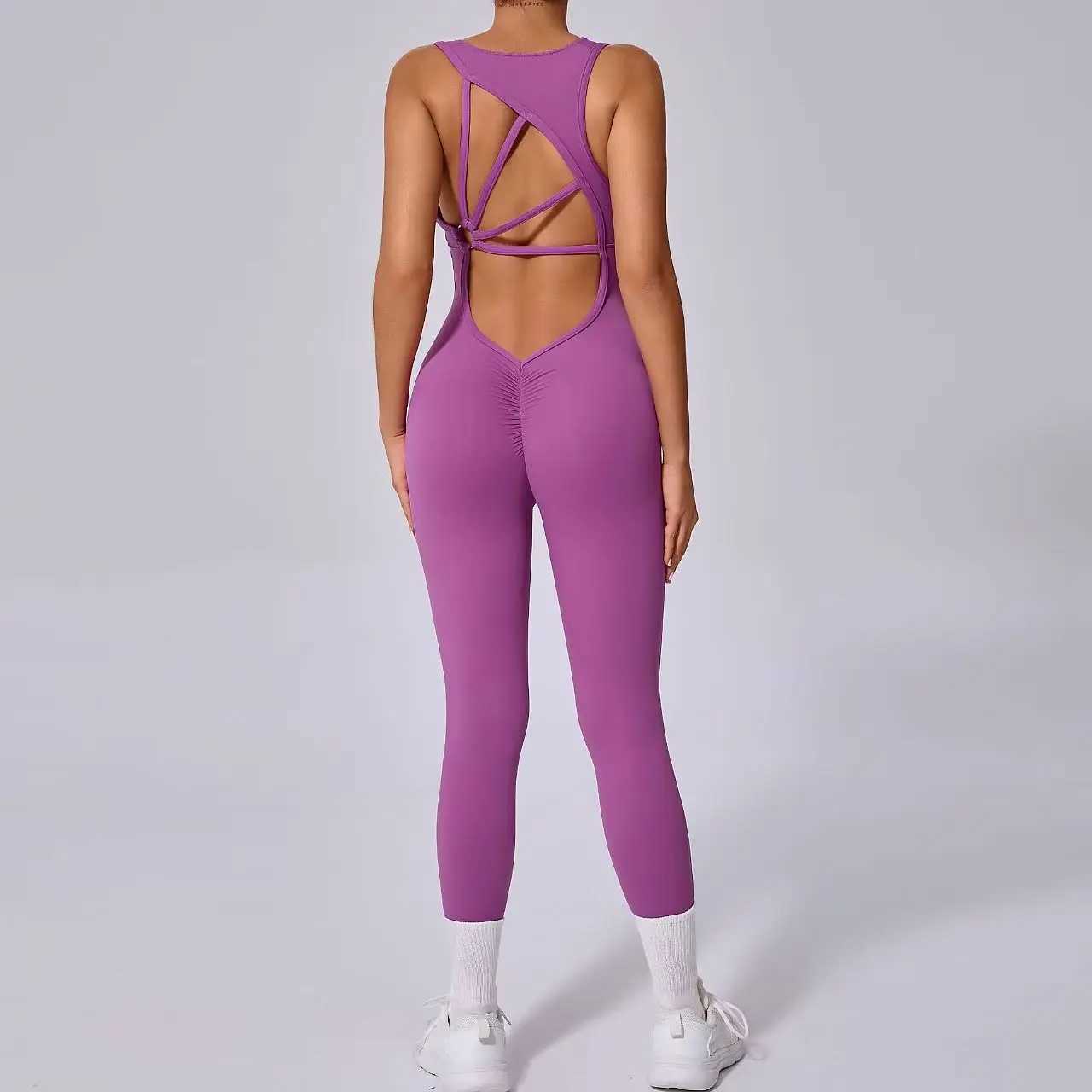 Sportswear womens gym fitness overalls sports jumpsuit womens new sports suit womens yoga suit one-piece dress purple red W250326
