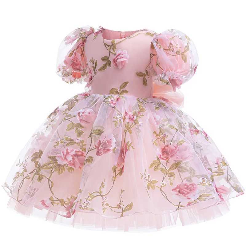 2024 Rose Girl Dress Summer Mesh Fashion Bow Princess Dress Christmas Gift 1 2 3 4 5 6 Year Childrens Clothing W250326