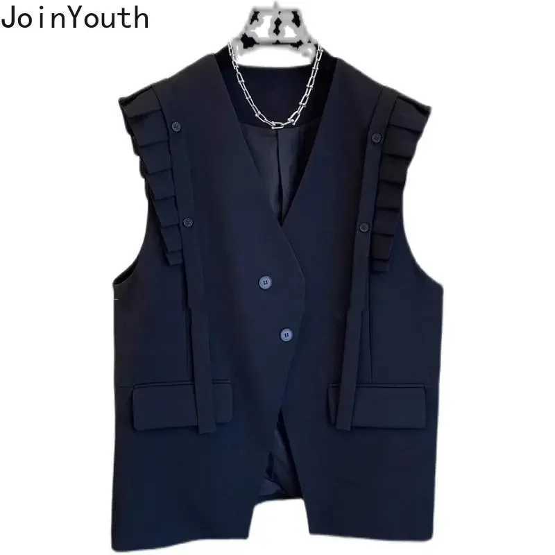 Womens warm vest V-neck sleeveless top patch work ruffled casual belt fashionable Korean tank 27s600 M250326