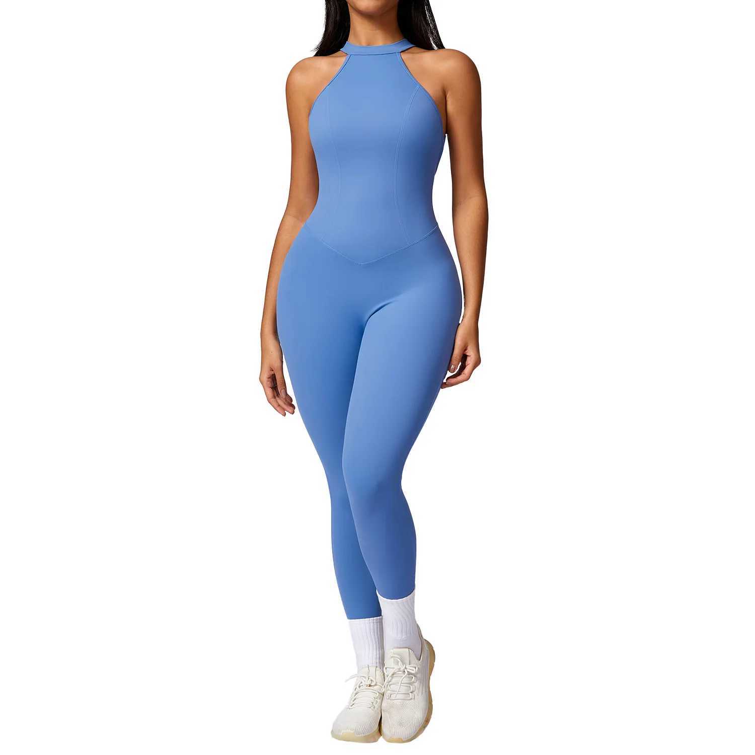 V-back jumpsuit womens backless sports bodysuit womens jumpsuit quick drying yoga suit sleeveless one-piece fitness suit W250326