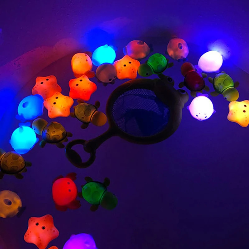 Baby Cute Animals Bath Toy Swimming Water LED Light Up Toys Soft Rubber Float Induction Luminous Frogs for Kids Play Funny Gifts 250326