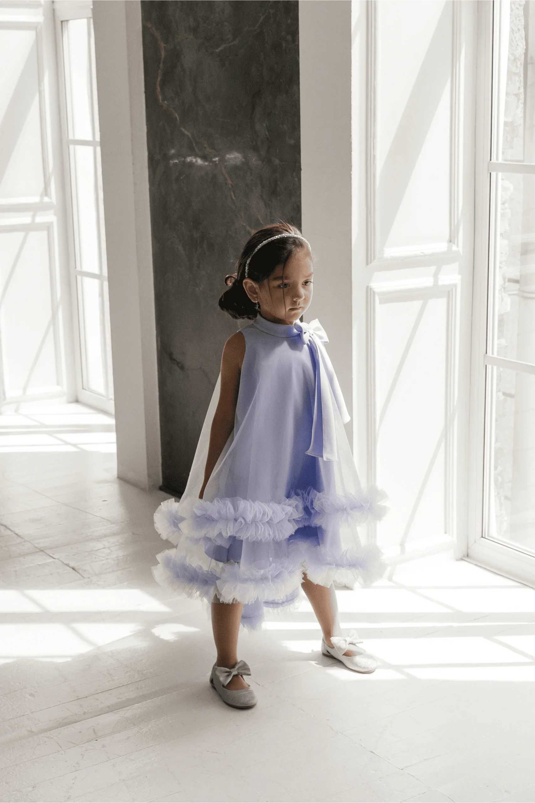Cute Flower Girl Wedding Dress Cute Full Sleeve Bow Belt Satin Stickers Long Par Childrens Birthday Gift First Exchange Dress W250326