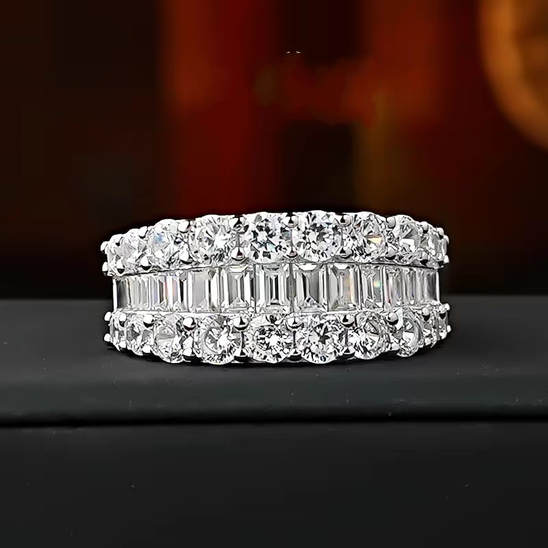 Choucong Handmade Gorgeous Sparkling High Quality Real 100% 925 Sterling Silver Half Princess Cut White Moissanite Diamond Women Wedding Band Ring Gif