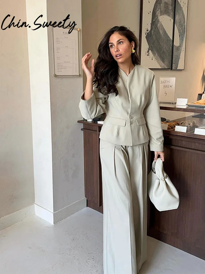 Elegant Solid Set Womens 3-Piece O-Collar Button Jacket Tube Tie Top Wide Leg Trouser Spring/Summer Fashion Womens Wear 250321